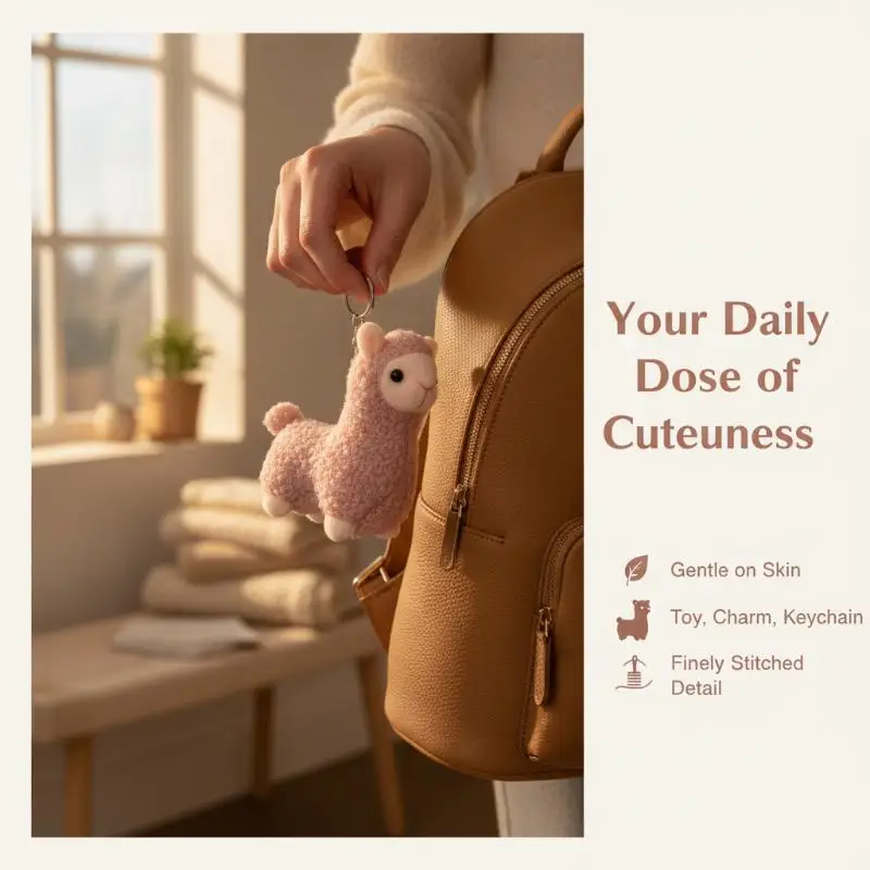 Handmade Stuffed Alpaca Sheep Keychain Soft Cute Plush Animal Pendant Portable Key Charm for Car Key Bag Decor Women Gift