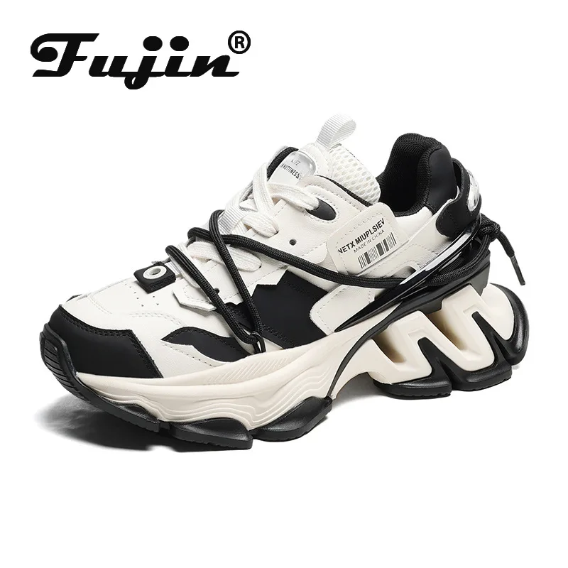 

Fujin 6cm Platform Wedge Chunky Sneakers Fashion Air Mesh Genuine Leather Women Summer Breathable Fashion Hollow Lasies Shoes