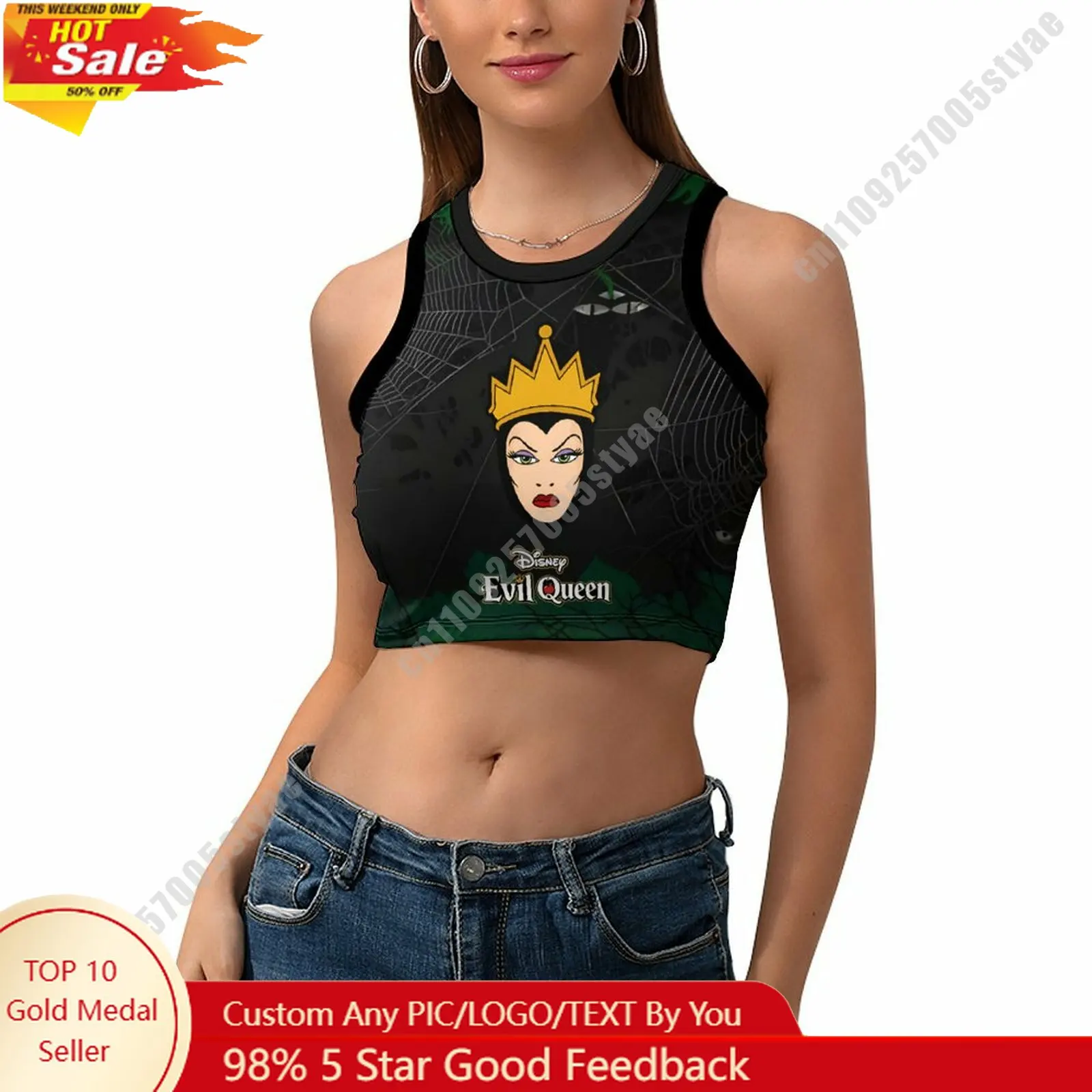 

The Evil Queen Vest Disney Pattern Custom Photo Text Crop Tank Racerback Vest Personalized Graphic Sleeveless Crop Top