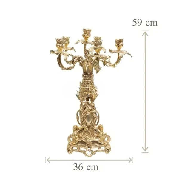 مجموعة جرس وشمعدان من البرونز العتيق، تشطيبات عتيقة رائعة، تصميم زخرفي عتيق، داخلي كلاسيكي فاخر