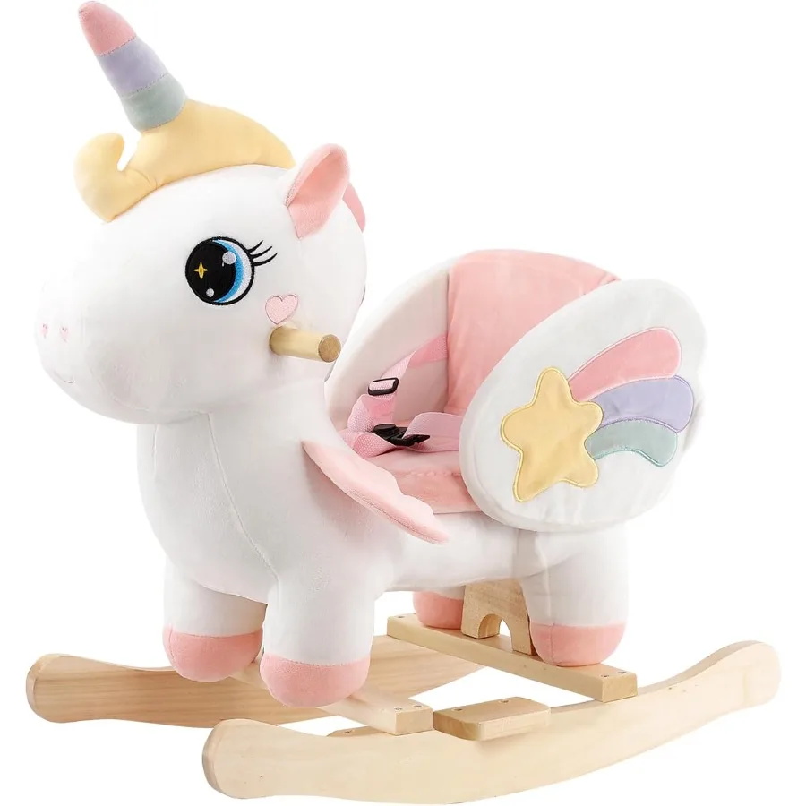 Unicorn Baby Rocking Horse, Rainbow Fairy Unicorn Rocking Horse for Toddlers 6 Months to 3 Years, Stuffed Ride-on Animal Rocker,
