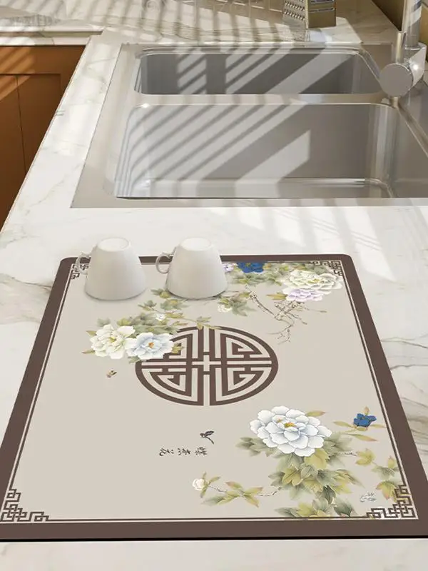 

Chinese Sle Kitchen Bar Counter Soft Dia Mud Absorbent Pad Tabletop Anti-Slip Heat Resistant Dining Utensils Draining Mat