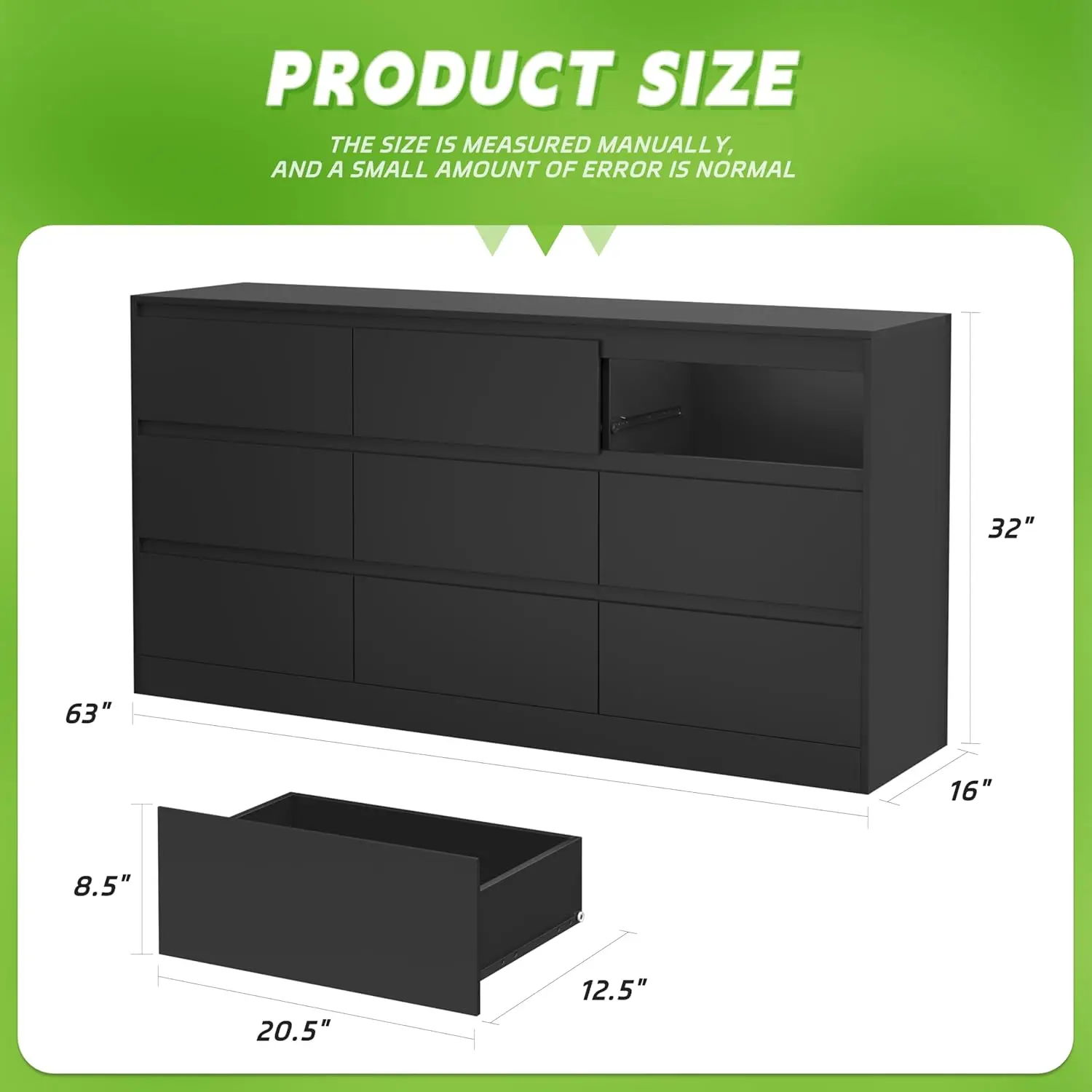 Greenvelly 9 Drawer Black Dresser for Bedroom,Modern Dresser for Bedroom,Wooden Dresser with Deep Drawers for Bedroom,Long Drawe