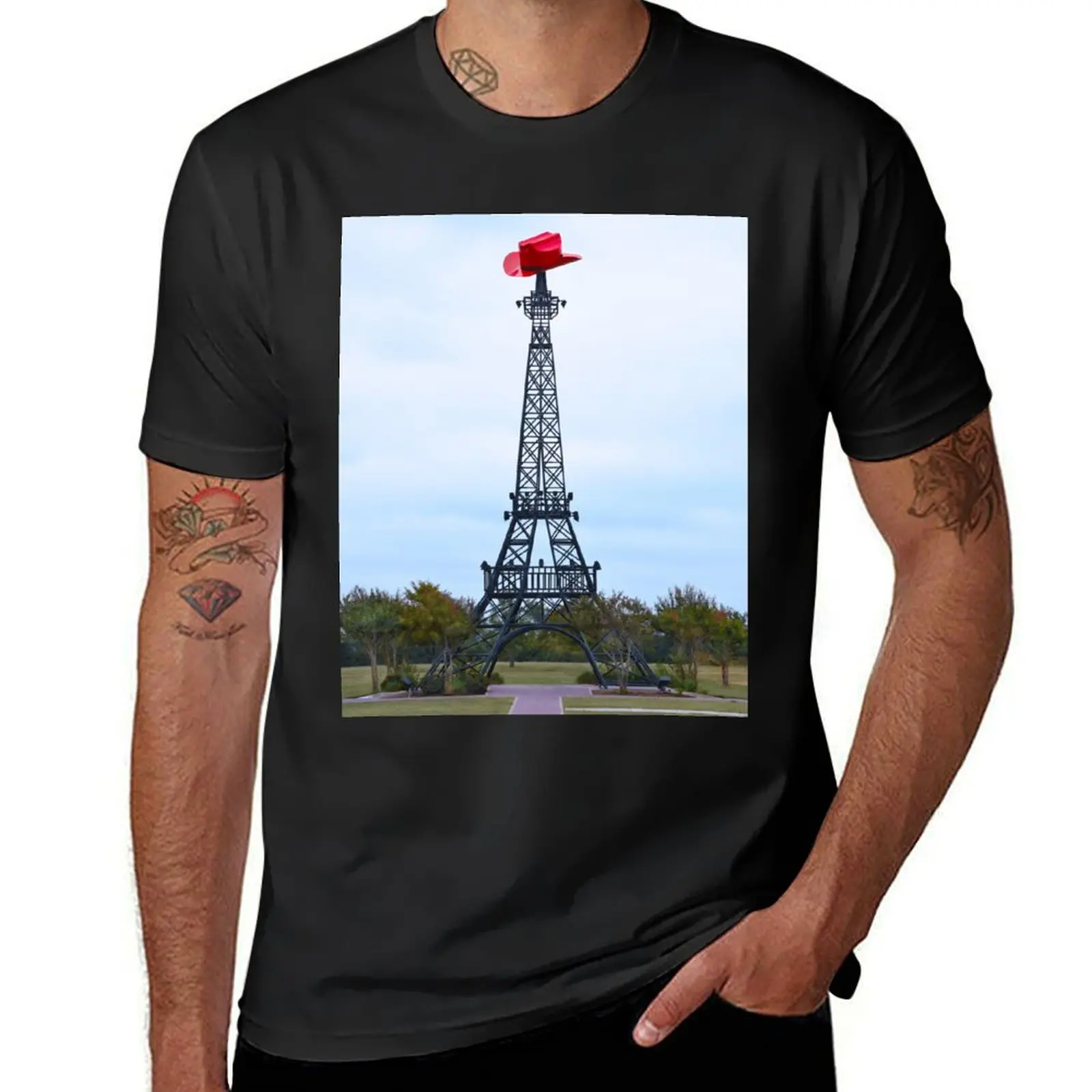 Eiffel Tower Wearing a Cowboy Hat, Paris, Texas T-Shirt kawaii clothes customizeds hippie clothes t shirts for men cotton