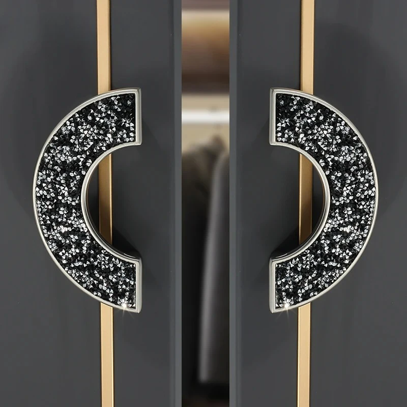 DIY Modern Simplicity Cabinet Handles Door Pull Black Half Round Drawer Knob Zinc Alloy Furniture Hardware Accessories