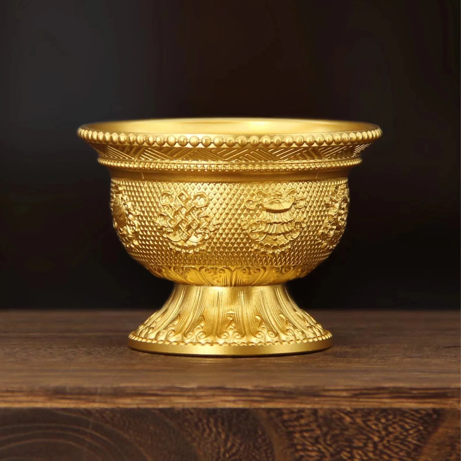 Buddha Copper Gilded Water Cup Holy Water Bowl Tantric Tibetan Eight Auspicious Worship Bowl Hall offering Vajrayana Buddhism