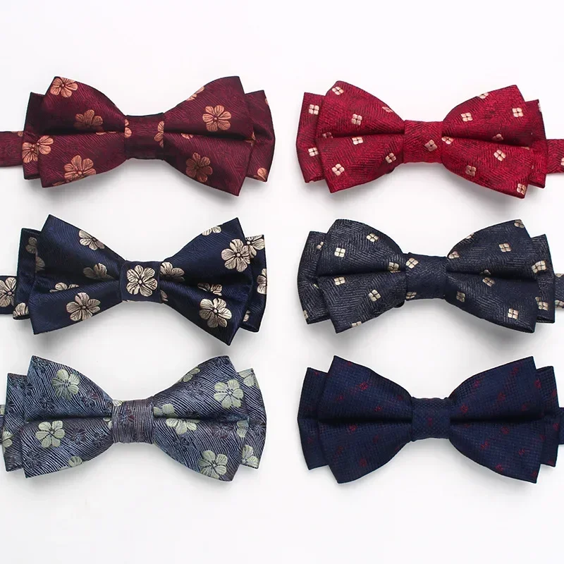 high-quality  jacquard men's bow tie 6cm double striped small flower business vintage suit shirt bow tie