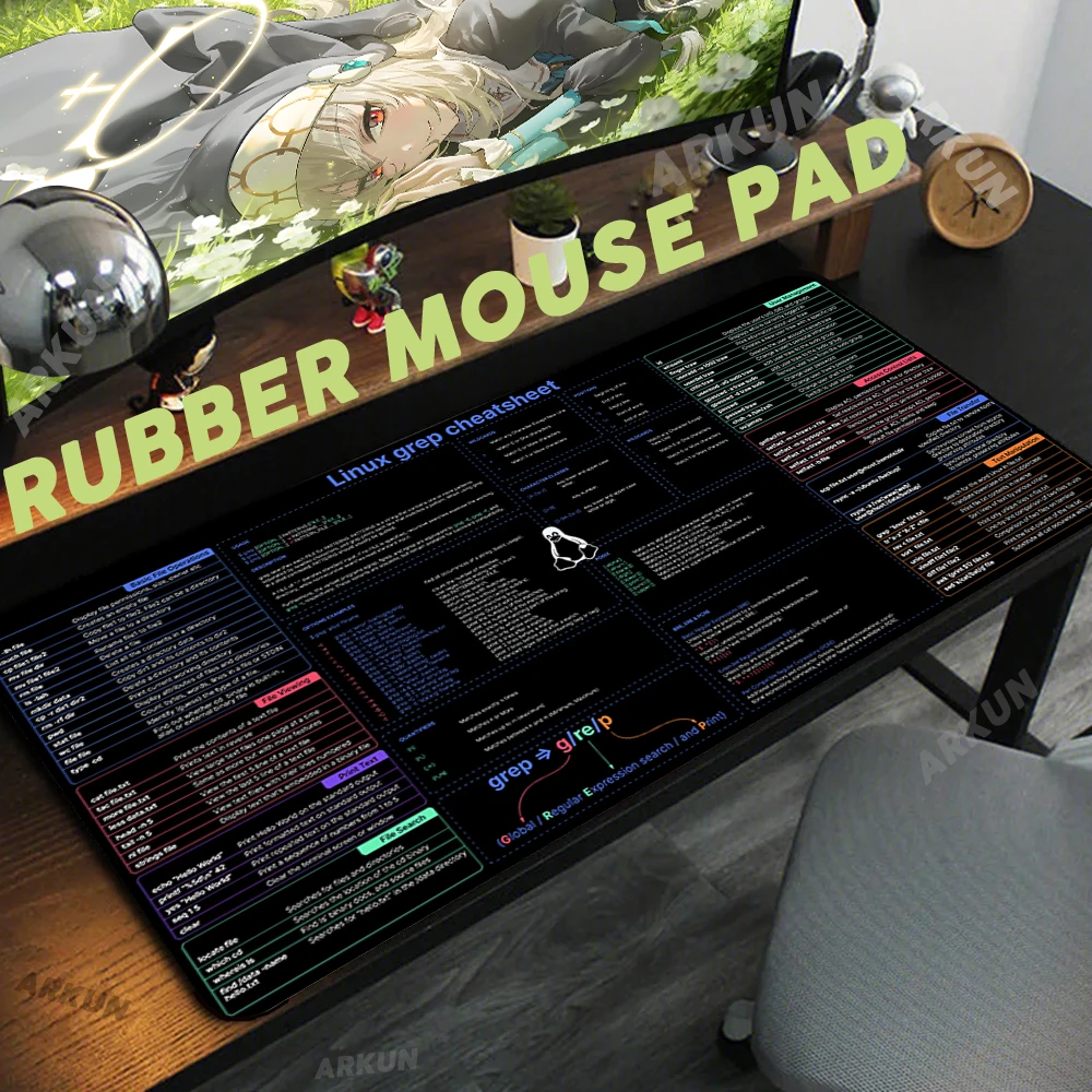 Large Luxury Linux Commands Gaming Mouse Pad Shortcuts to Unix Programmer Pad Non-Slip XXL 900x400 Gamer Desk Table Computer Mat