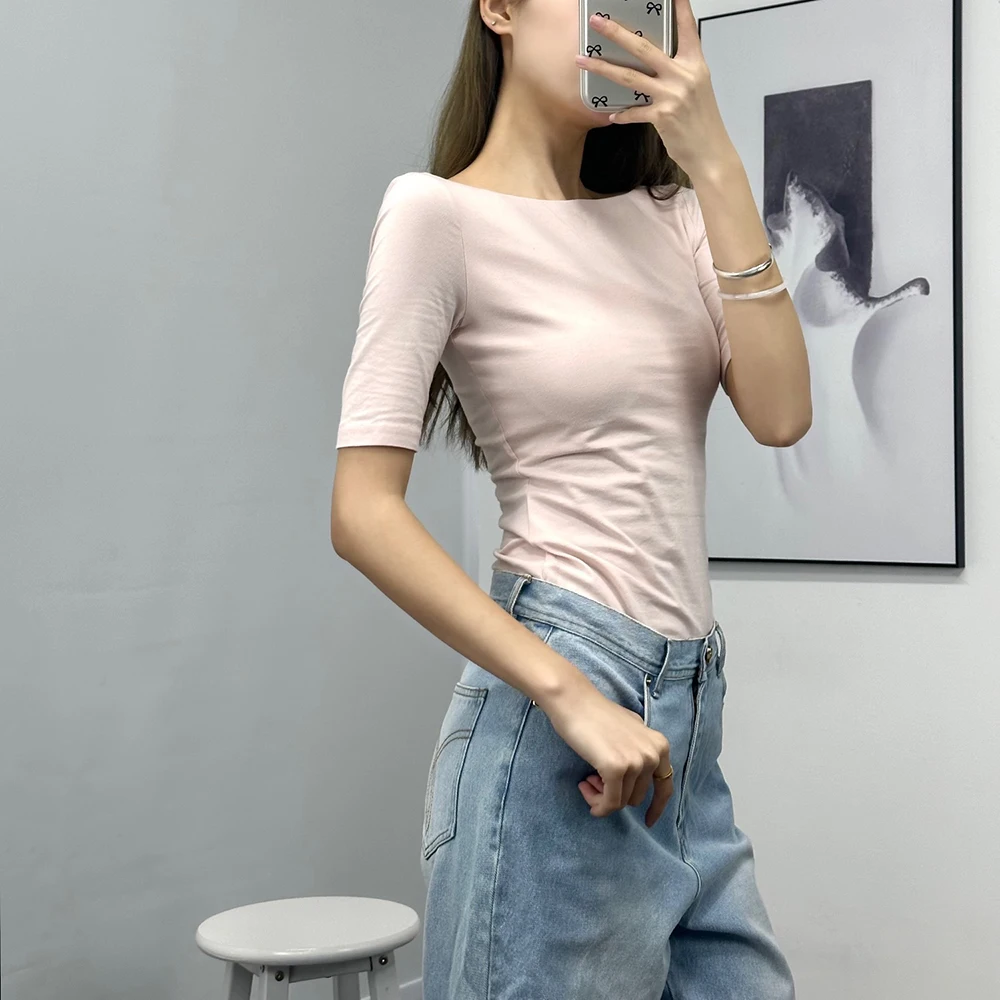 2024 Spring And Summer New Women's T-shirt Y2k Simple Fashion Commuter Hundred Round Neck Short Sleeve Cotton One-piece Top