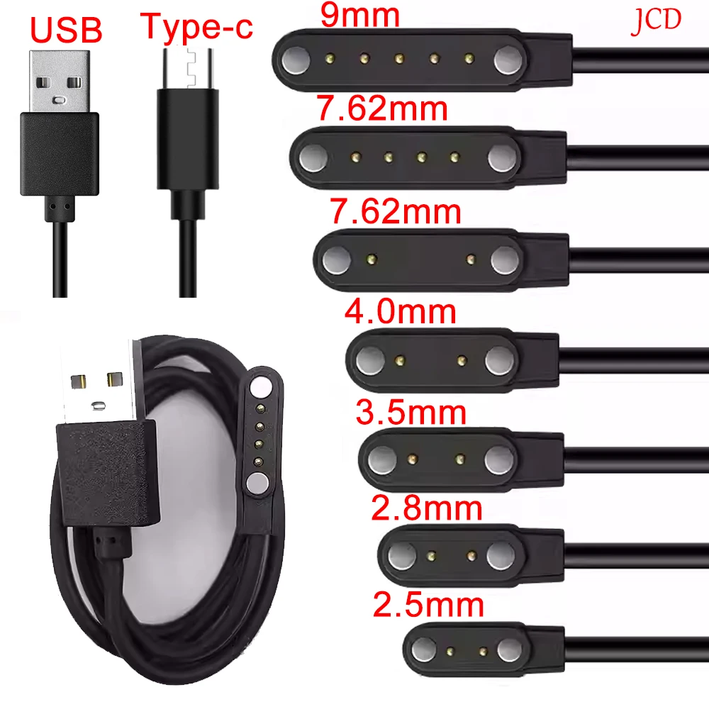 JCD For Adult Kids Smart Watch Power Charge Wire 2Pin 4Pin for Smartwatch Magnetic USB Type-C Dock Charging Cable Cord Adapter