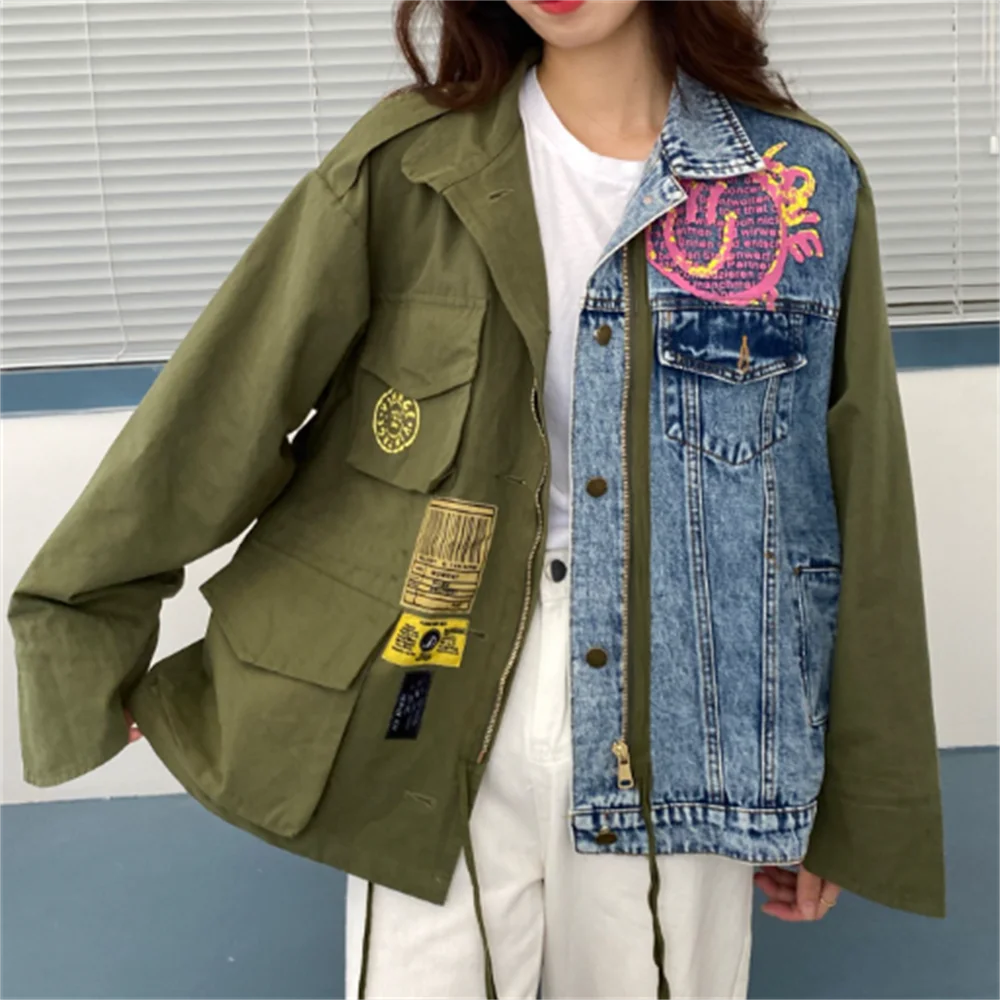 new printed fashion loose stitching denim jacket  nuevo en abrigos casaca para mujer