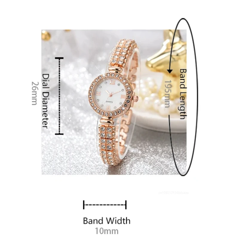 6pcs/set Jewelry Sets Women Quartz Watch Luxury with Stainless Steel Strap Clock Rhinestone Ring Necklace Earrings (no Box)