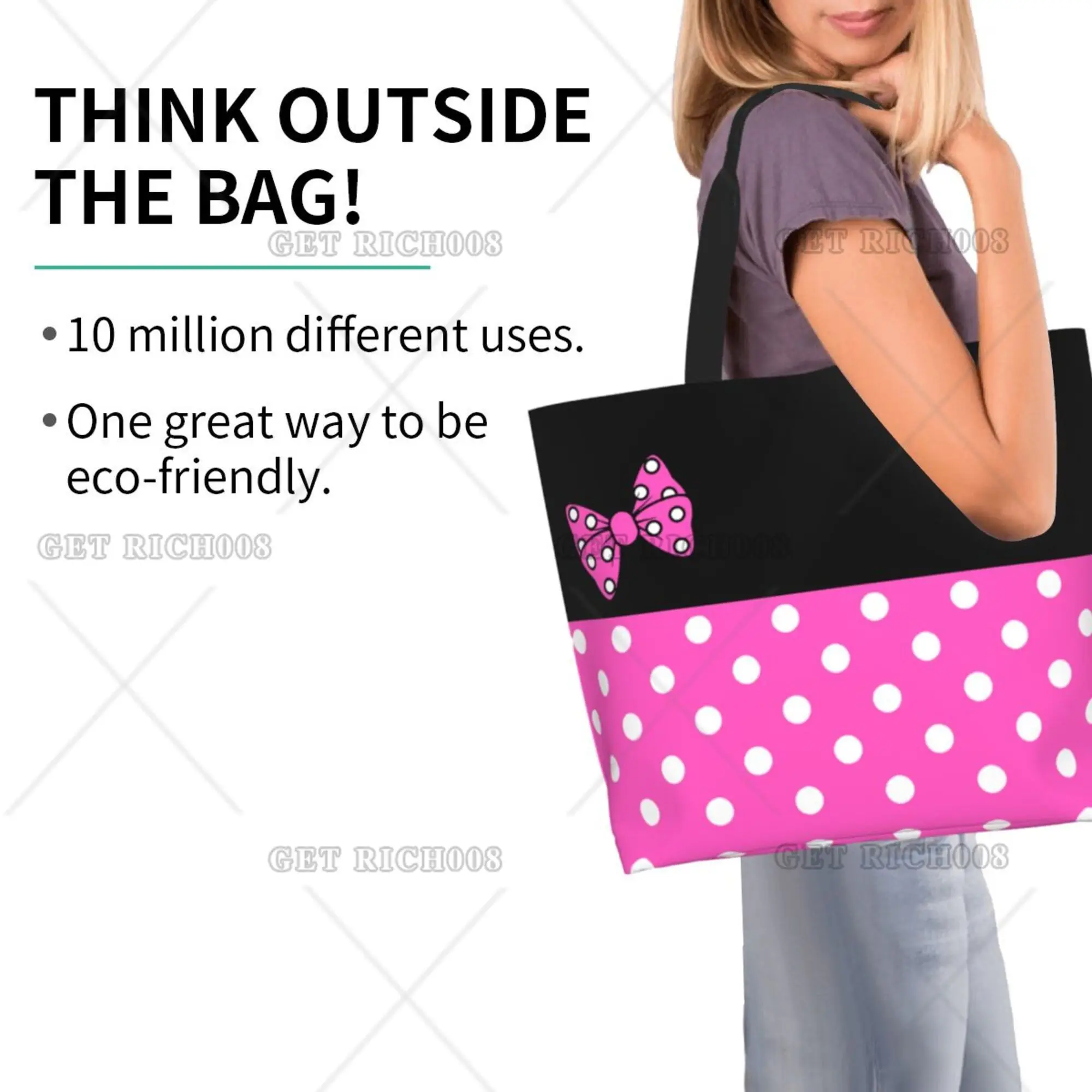 Schleife Polka Dots Cartoon Rosa Damen Schulter Einkaufstasche Öko-Tasche Niedliche Einkaufstasche Mode Einheitsgröße Große Handtasche