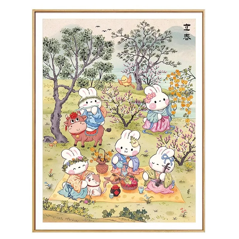 

Spring Rabbits Printed on canvas 11CT Chinese DIY Cross Stitch Sets For Embroidery kit Needlework Home Decor 45 Colors