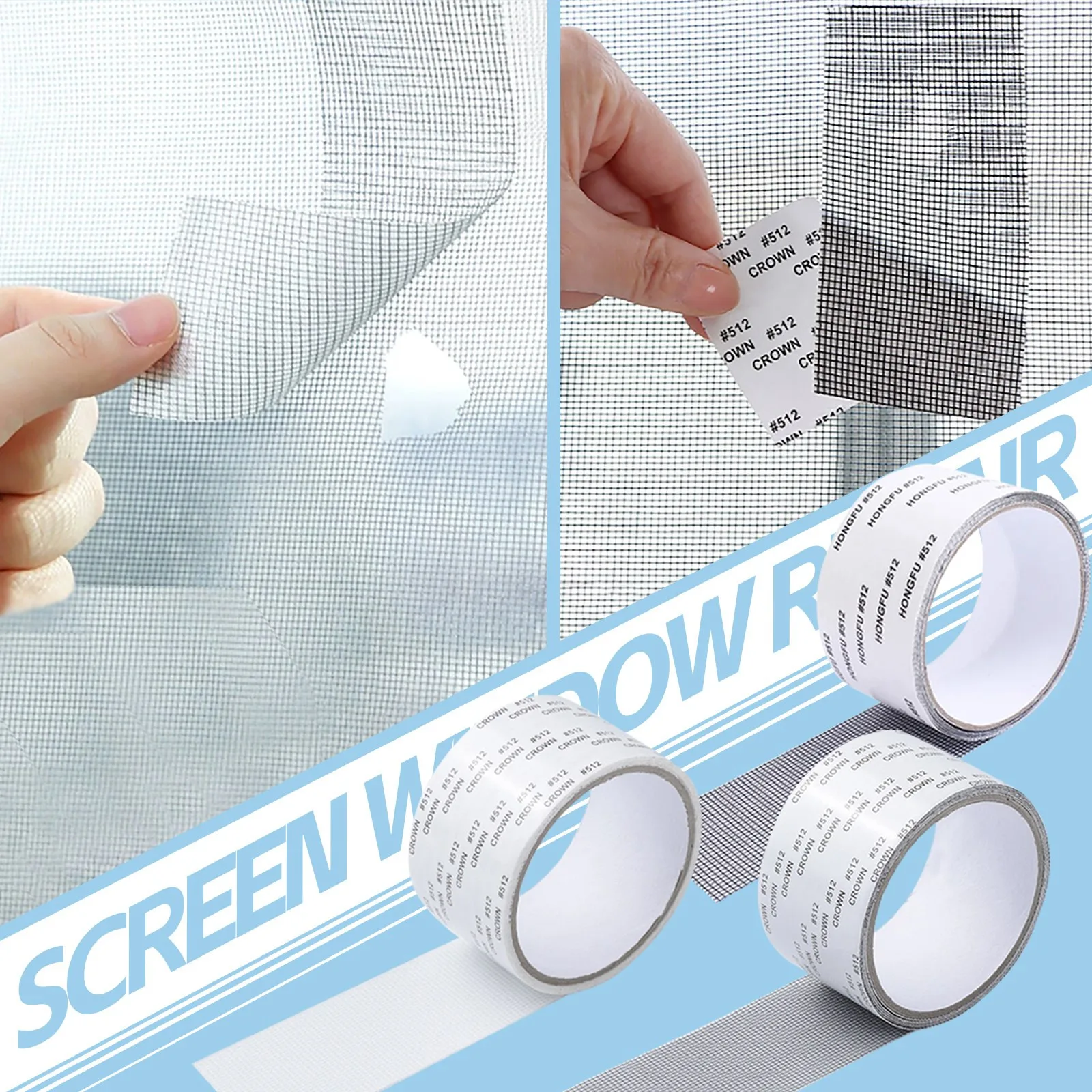 Strong Waterproof Self-Adhesive Window Screen Repair Mesh Tape for Covering Holes Tears Anti-Insect Mosquito Net Door Fix Patch