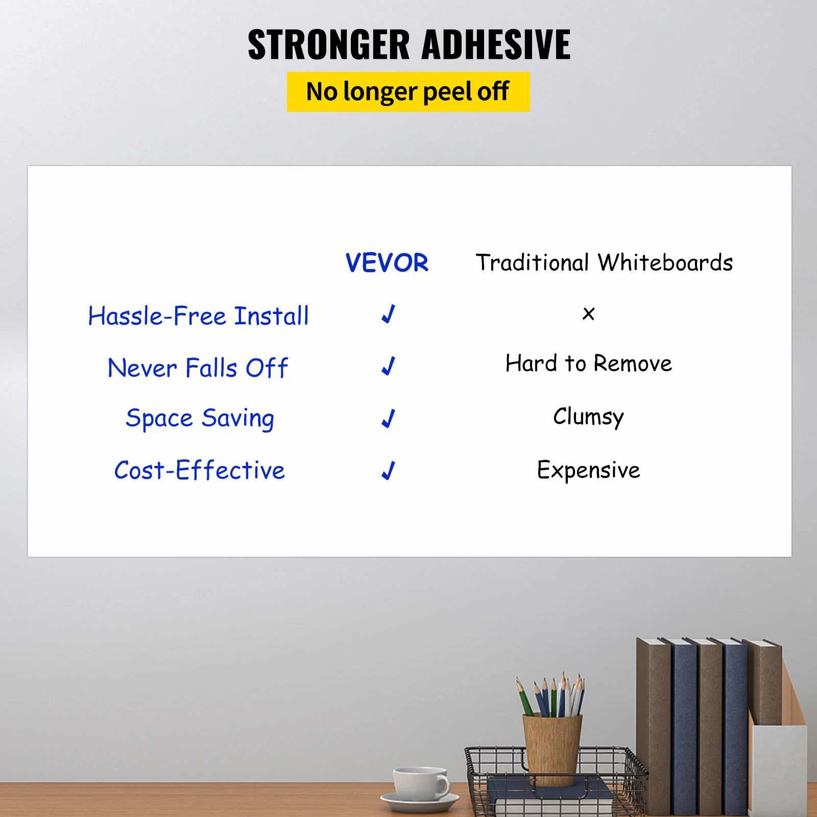 VEVOR Tableau Blanc Effaçable à Sec Film Adhésif Effaçable à Sec Blanc 1,8x1,2m