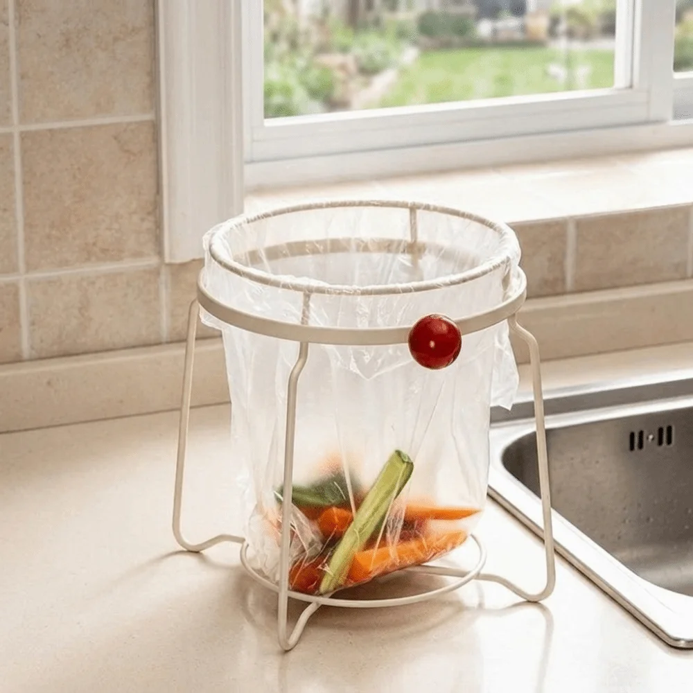 Durable Stainless Steel Trash Bag Holder Wide Opening Rust-proof Trash Bag Support Anti-slip Garbage Bag Stand Kitchen Use