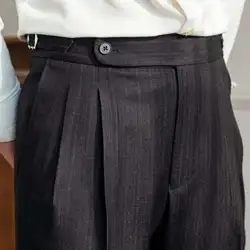 Spodnie strój biznesowy z wysokim stanem męskie do kostek biurowe spodnie w dopasowany przylegający garnitur społecznościowych klasyczne spodnie Streetwear Pantalones Hombre