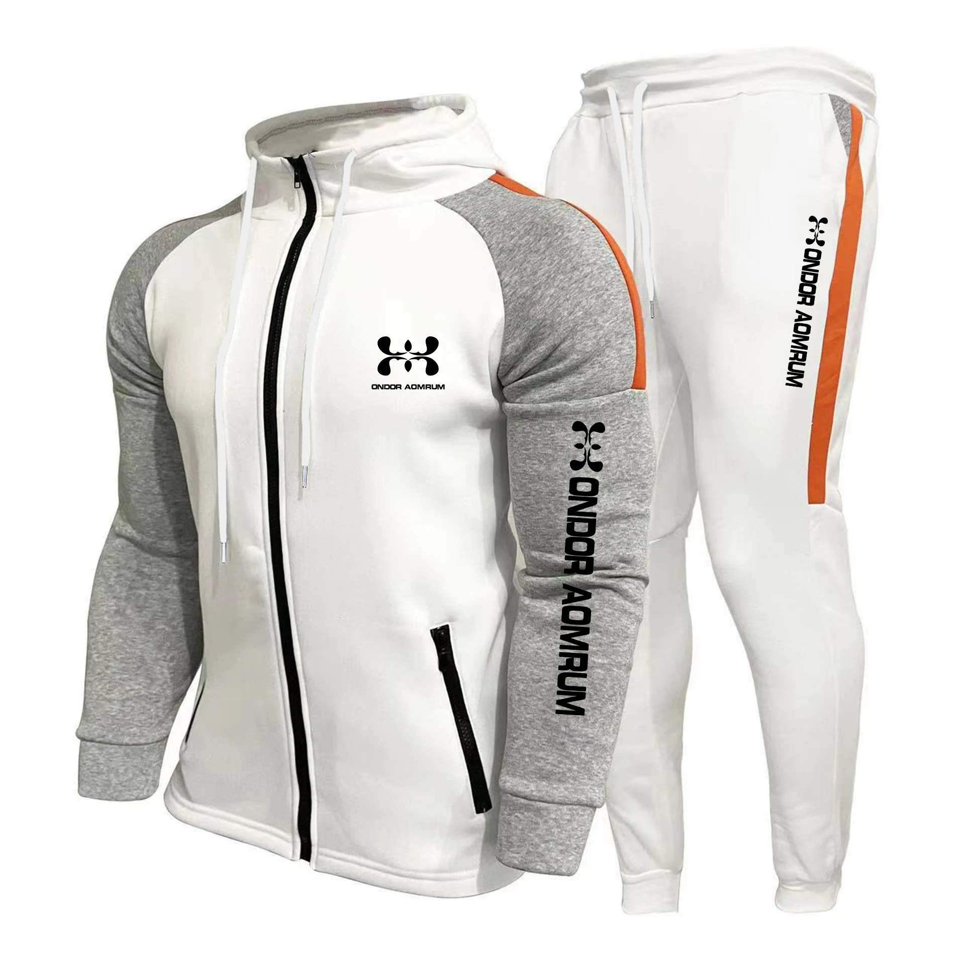 طقم سويت شيرت رجالي جديد بأكمام طويلة وقلنسوة مع صوف وسترة مريحة وسترة منقوشة بالألوان