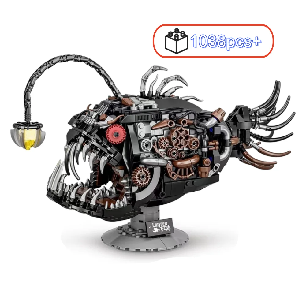

1018PCS Mechanical Lantern Fish Blocks Toys Ocean Animal MOC Bricks Assembling Model Toys Birthday Christmas Halloween gifts