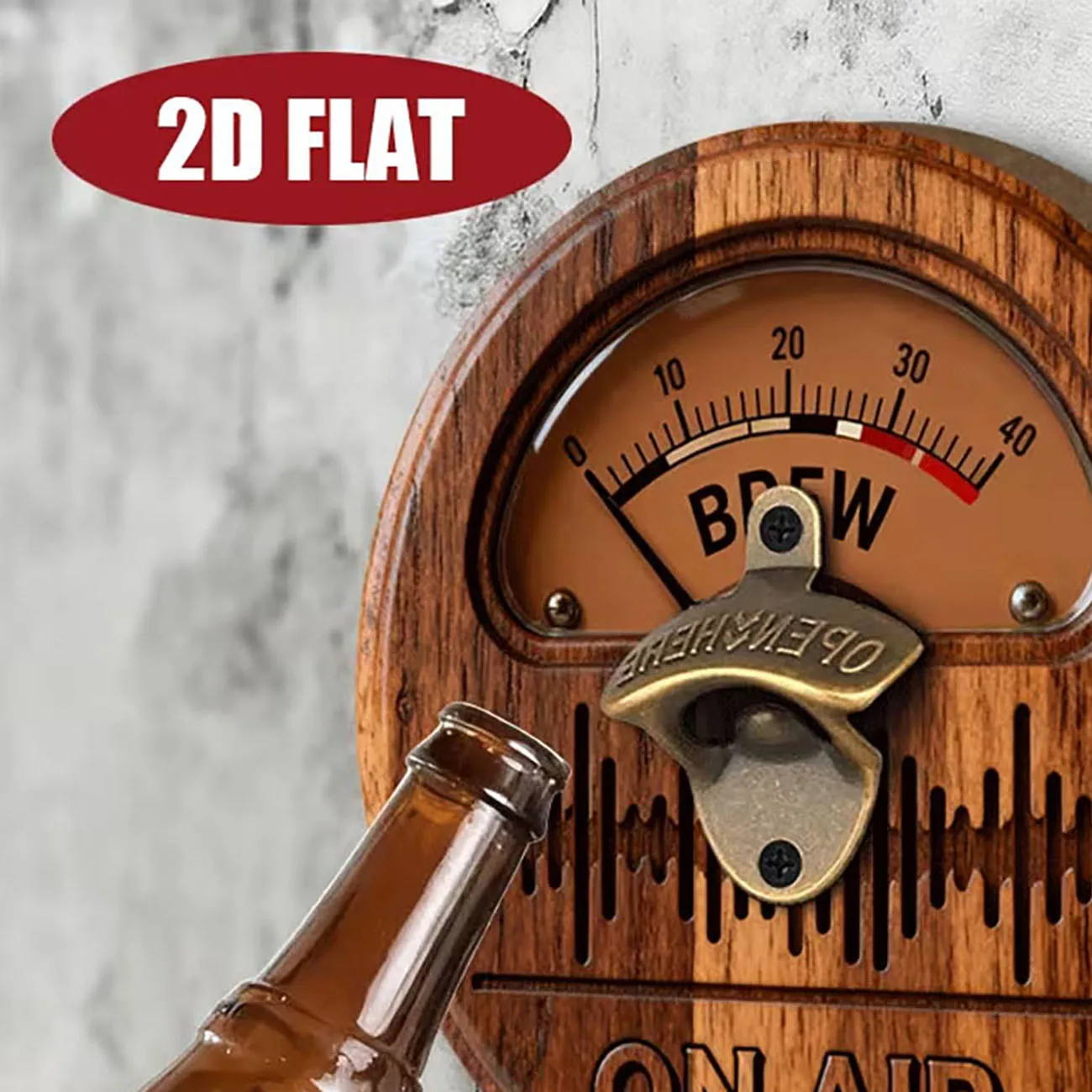 2D Flat Circular Wood Beer Opener, Vintage Radio Dial & Sound Wave Pattern Wall Plaque for Pub & Garage Home Decoration