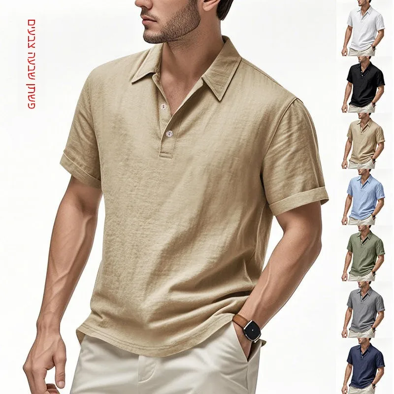 

Summer Men's Casual Loose Fit Linen Shirt Short Sleeve Button up British Style Daily Wear Comfortable Breathable Lightweight