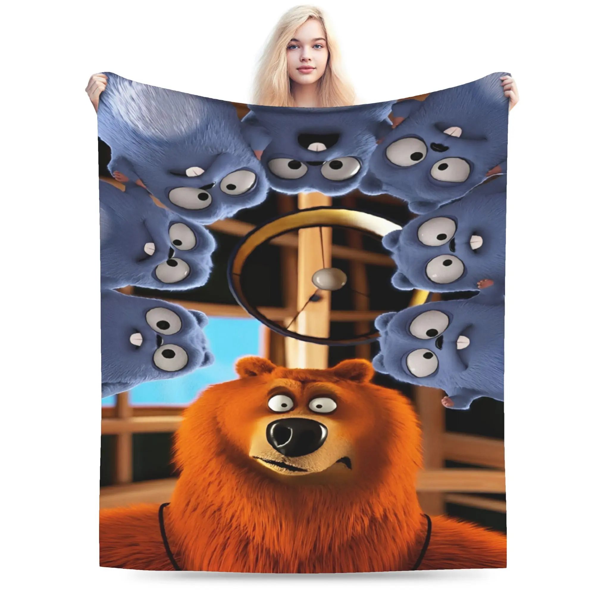 Super Soft Grizzy and The Lemmings Cartoon Throw Blanket Premium Flannel Fleece Lightweight  Bed Blanket Super Cozy Bedspread