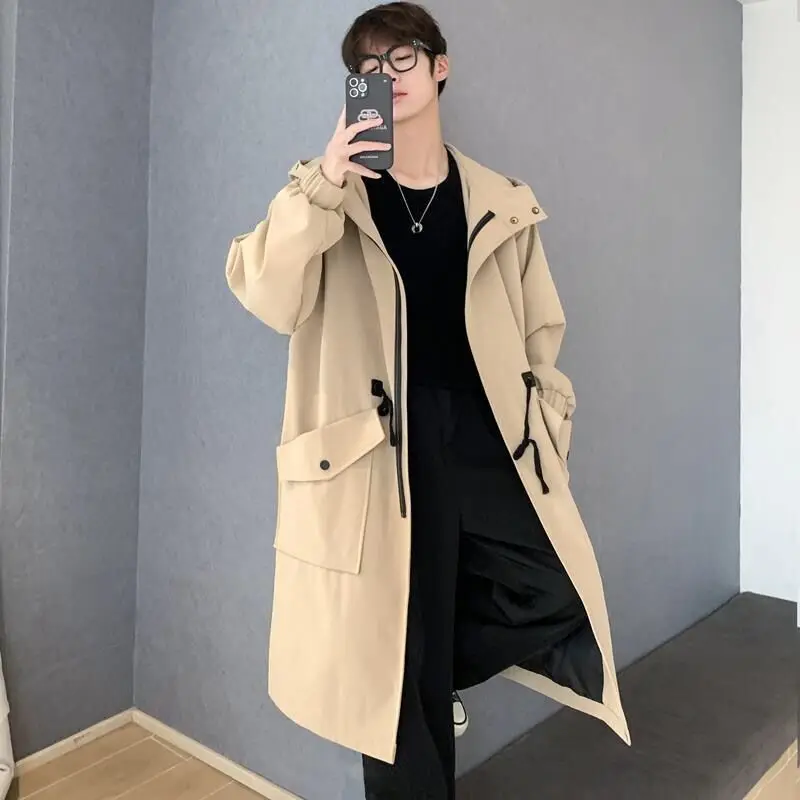 معطف عمال الخريف للرجال سترة عسكرية بطول ممتد مع غطاء محرك السيارة ملابس خارجية غير رسمية فضفاضة لمقاسات طويلة كبيرة #3