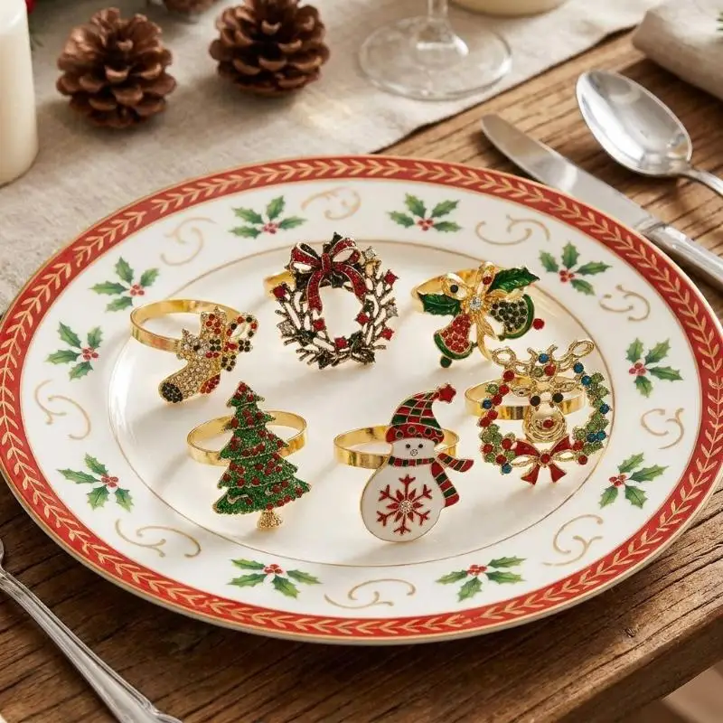 Christmas Wreath Napkin Ring Holders 1Pc Linen Woven for Baby Shower Themed Holiday Dinner Table Decor