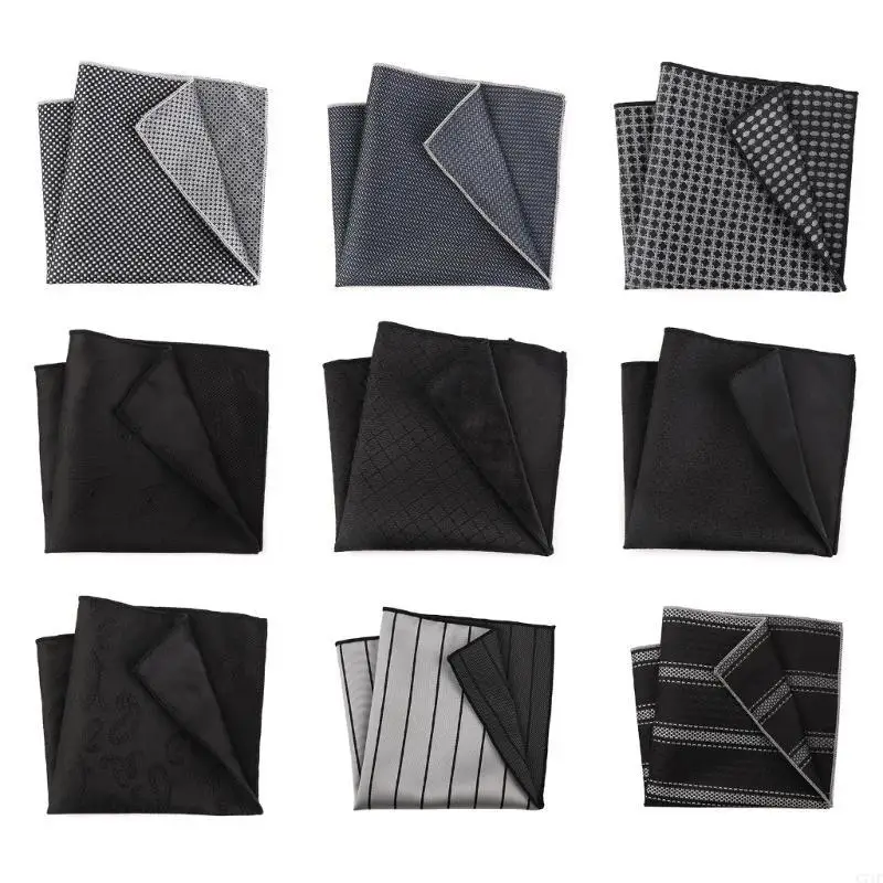 C71F Portable 25.5x25.5cm Dark Pattern Handkerchief for Male Gentleman Polyester Handkerchief Printed Groom Handkerchief