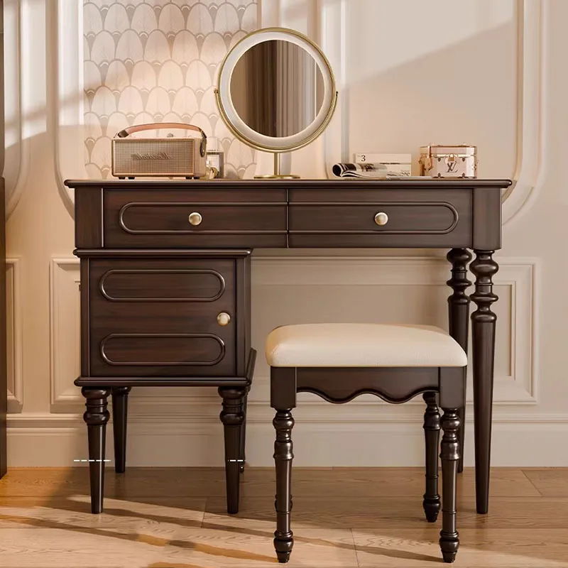 

Wood Makeup Vanity Table Mirror Stool Accessories Drawers Storage Dressing Table European Modern Vestidores Trendy Furniture