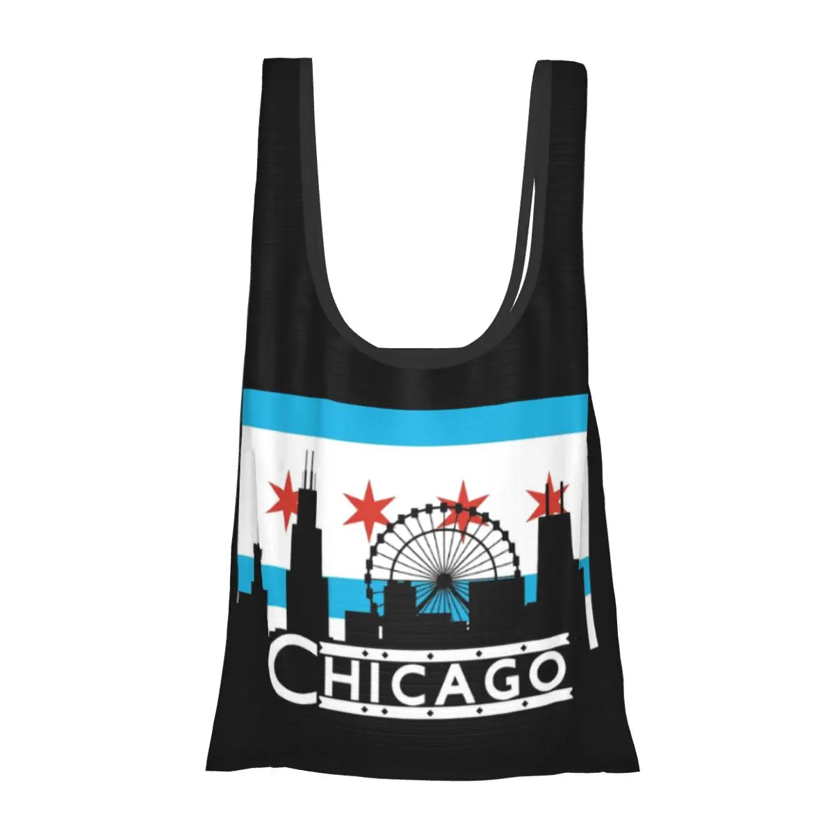 

Chicago Portable Tote Shopping Bags Reusable Shopper Bag Groceries Handbag Shoulder Bag