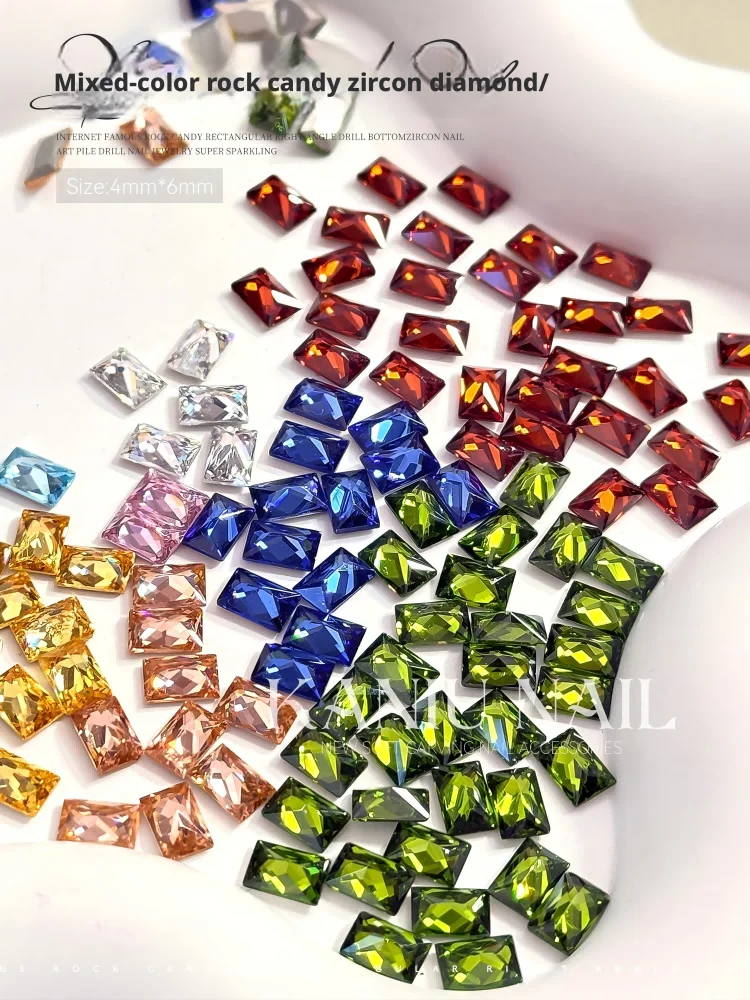 Assorted Sparkly 4x6mm Multi Faceted Long Octagon Gem Icy Rectangle Flatback Rhinestone Rectangle Flat Back Crystal 20/50/100Pcs
