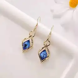 New 2024 Trendy Korean Long Earrings for Women Blue Crystal Geometry Elegant Female Dangle Drop  Fashion Jewelry Accessories