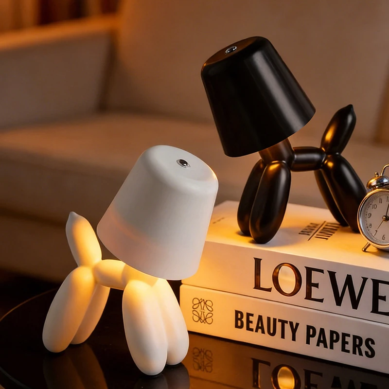 Modern Luxury Balloon Dog Table Lamp ABS Resin USB Rechargeable LED Night Light Desktop Ornament for Study Office Home Gift
