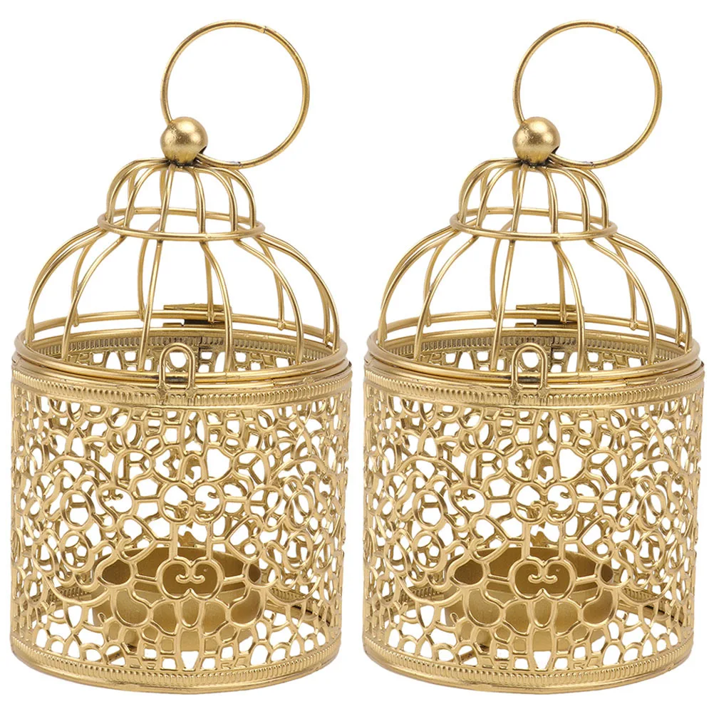 

2Pcs Birdcage Holders Iron Vintage Hollow Lanterns Decorative Stands for Home Candlestick Holders