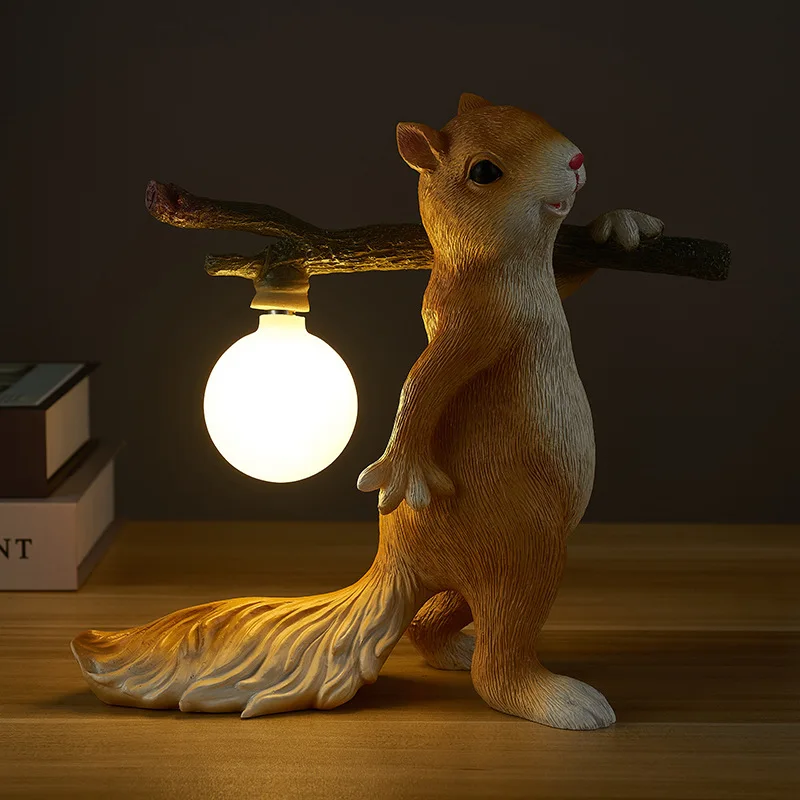Designer Cartoon Resin Squirrel LED Floor Lamp Creative Glass Ball Ornament Study Bedside Children's Room Atmosphere Table Light