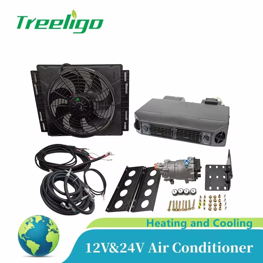 Treeligo Universal Cool 12V Auto Electric Air Conditioning Compressor Condenser Fan 24V Car Air Conditioner Cooling Heating A/C