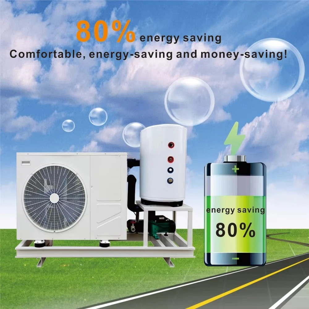 Solar integrated air source heating and cooling heat pump, including floor heating radiator fan coil water tank pump