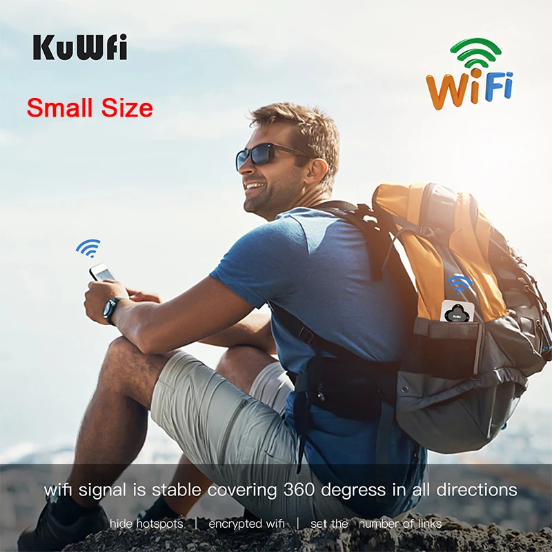 KuWFi 4G Mobile Router 150Mbps Outdoor Protable Mini 4G LTE Router Wireless Wi-Fi Router Built in Battery with SIM Card Slot