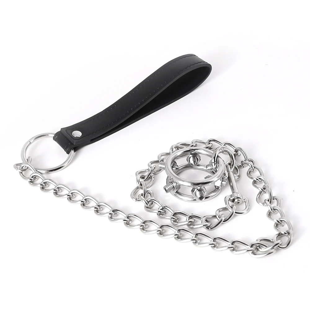 CBT Sex Toys For Men Traction Chain Penis Ring Adjustable Spikes Stainless Steel Cockring BDSM Bondage Restraint Adults Games