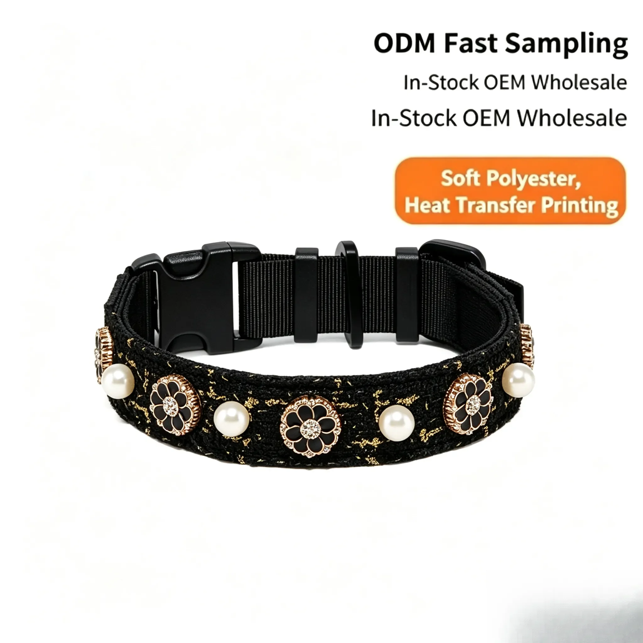 MOQ 50pcs, ODM Custom Pet Leash, Custom Logo Small medium dog collar leash,luxury pearl camellia,chic style pet supplies