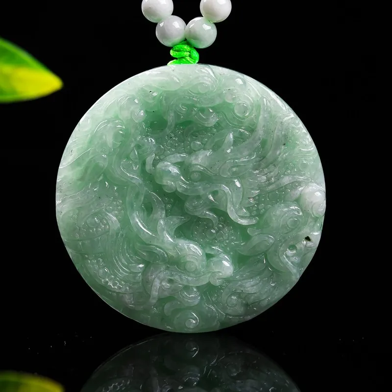 Jadeite Pendant - Round Dragon Plaque with Double-Sided Carving