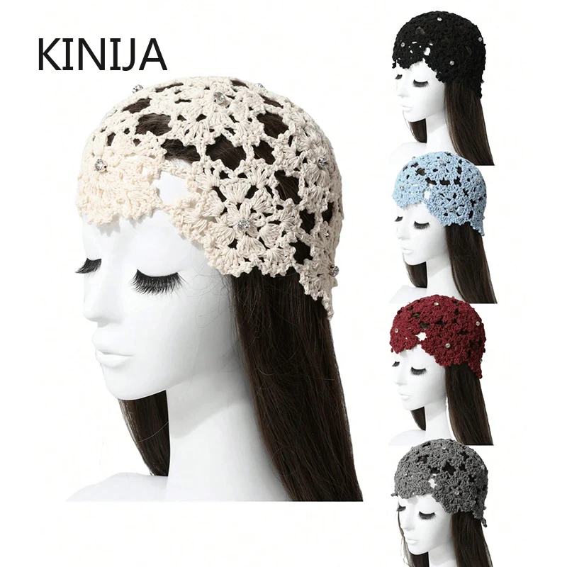 Ausgehöhlte Strickmütze für Frauen, lässige Baskenmütze, modische Blumen, atmungsaktiv, Skullies-Mütze, Sonnenblende, Sommer-Kopfbedeckung, Korea-Mädchen