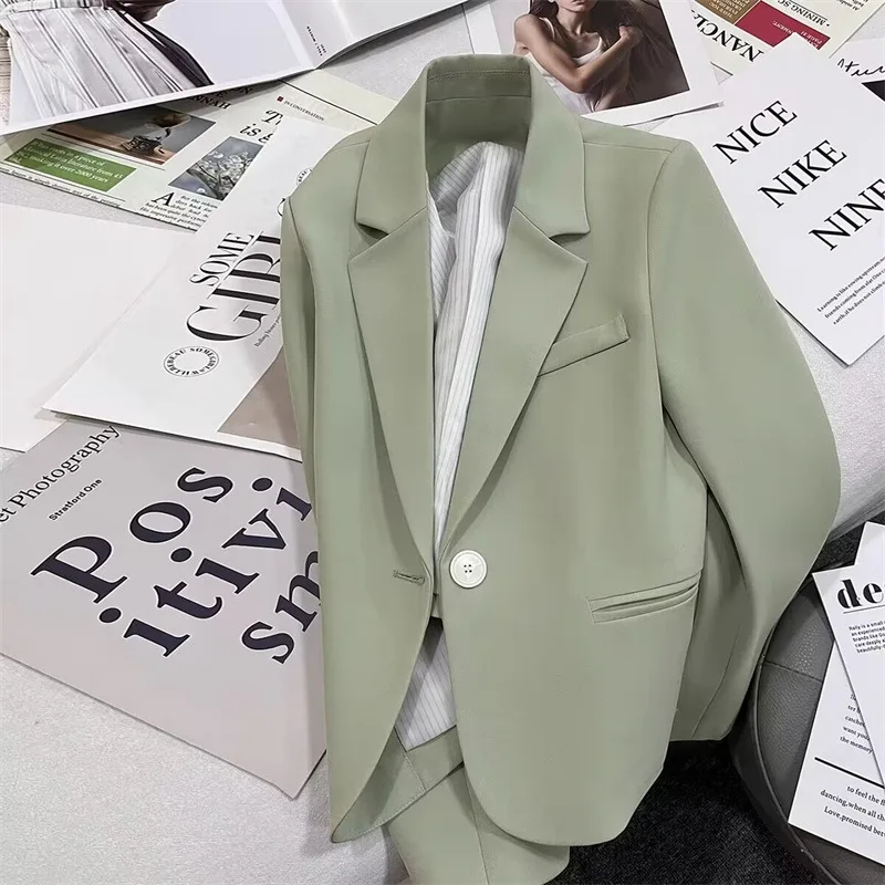 

Elegant Green Suit Jacket Women's Fashion Design Korean Style Autumn New Arrival Small Size Polyester Regular Thickness