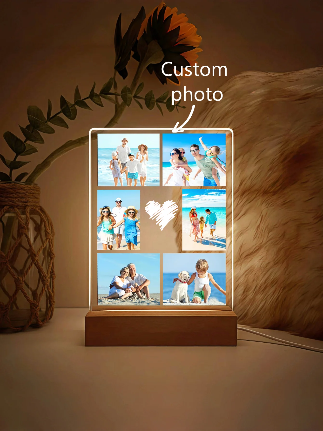 Fotos personalizadas, luz nocturna de placa acrílica personalizada con fotografías impresas, adecuada para amigos, familia, regalo de aniversario