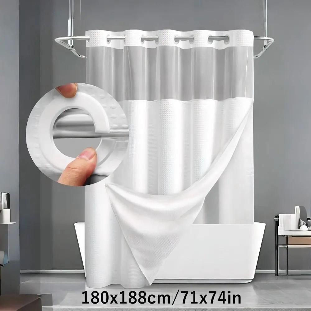 

with Snap in Liner No Hook Slub Textured Shower Curtain Removable Waterproof Bathroom Curtain with See Through Top Window