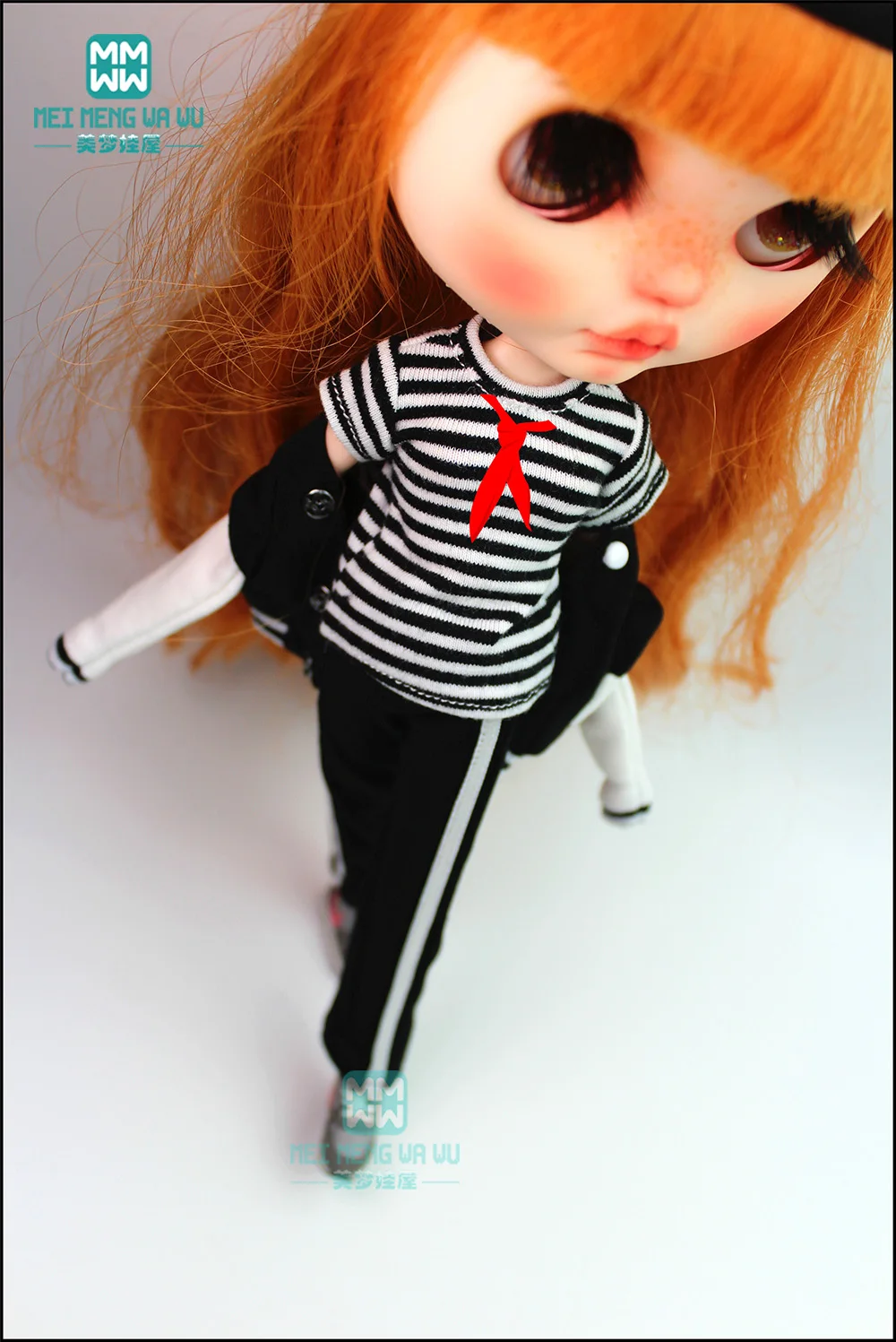 28cm Blyth Doll Clothes AZON OB22 OB24 Fashion Slacks, Striped T-shirts Toys Gift