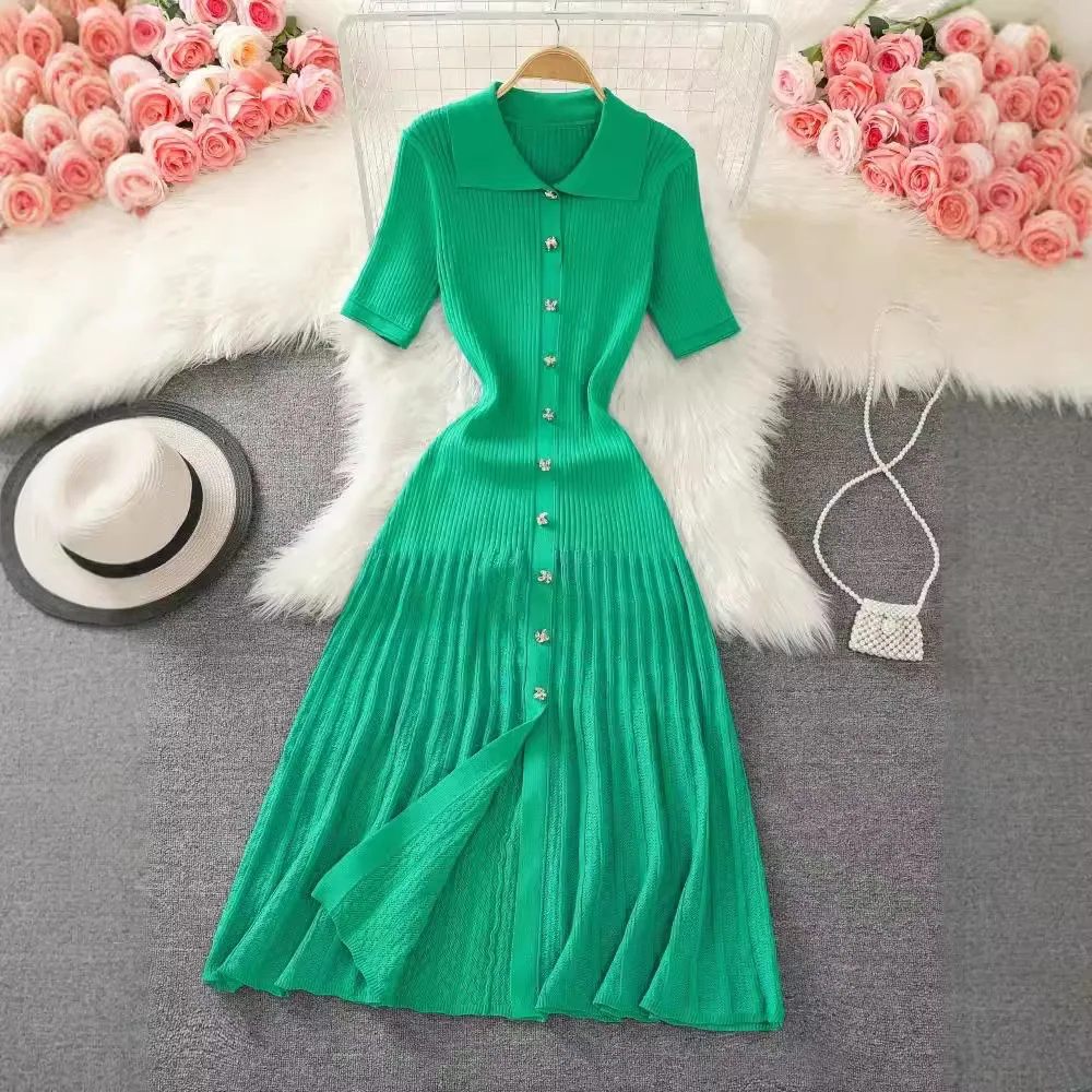 أزياء أنيقة المرقعة محبوك فستان طويل الربيع الصيف المرأة الفاخرة قميص سترة فستان سيدة حفلة فيستدو