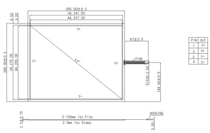 

355*288 17'' inch touch screen 4-wire resistive USB interface industrial control commercial industrial computer LCD touch panel